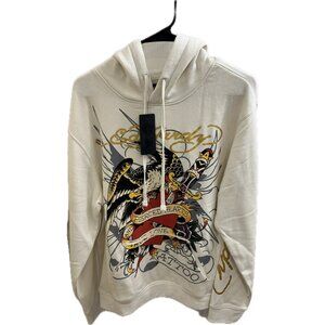 Ed Hardy by Christian Audigier Hoodie Mens Medium Ivory Eagle Pierced Heart